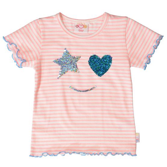 T-Shirt Stern-Herz-Smiley geringelt Mädchen Jette